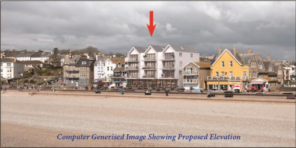 Lot: 84 - SEAFRONT PROPERTY WITH PLANNING FOR REDEVELOPMENT INTO RESTAURANT, BAR AND NINE TWO- BEDROOM APARTMENTS - Above: Computer Generised Image Showing Proposed Elevation